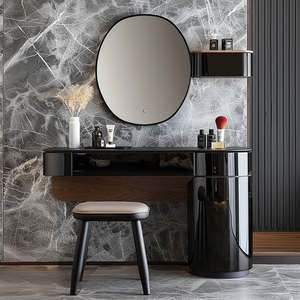 Nero moderno trucco scrivania e sedia in legno toletta con specchio camera da letto essenziale per le ragazze e le <span class=keywords><strong>donne</strong></span> - Product Image 4