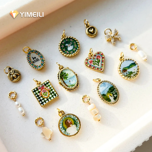Ciondoli Vintage in Ottone Placcato Oro 18K Dipinti a Mano YML& per Fai da Te: Tema Costiero, Giardino, Frutti di Mare, Cigno, Fiocco, Fiore, Pittura a Olio - Product Image 1