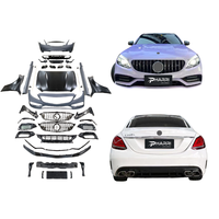 Kit de Carrocería Nuevo para Benz Clase C W205 2019-2021, Actualización a C63 AMG, Parachoques + Rejilla GT + Faldones Laterales + Capó, 1 Año de Garantía