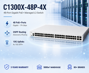 Cis-co C1300X-48P-4X Catalyst <span class=keywords><strong>1300X</strong></span>, Switch Gestionado de Capa <span class=keywords><strong>3</strong></span> con 48 Puertos Gigabit PoE+, Switch de Red Empresarial - Product Image 1