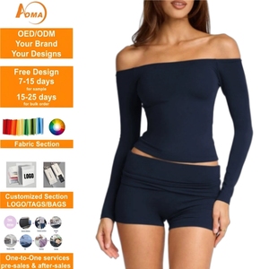 Aoyma Set Yoga Personalizzato con Logo, Maglietta Senza Spalle per <span class=keywords><strong>Donna</strong></span>, Abbigliamento Fitness |   Top da <span class=keywords><strong>palestra</strong></span> a maniche lunghe con reggiseno integrato - Product Image 1