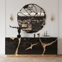 Meuble TV de Luxe Blanc Moderne avec Détails Métalliques Dorés, Buffet Haute Brillance pour Villa, Hôtel, Salon, Mobilier de Maison