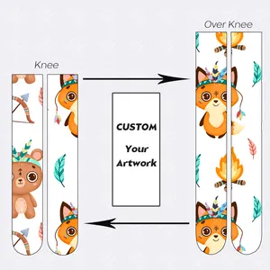 自有艺术作品设计定制图案丝袜可爱大眼动物猫森林搞笑女孩过膝快乐袜子