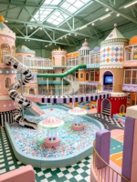 Aire de jeux intérieure géante sur le thème du château pastel rêveur Hanlin HL-06-16 avec toboggan tubulaire, trampoline et piscine à balles (certifiée CE) pour 200 enfants