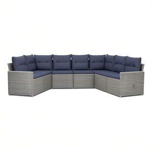Grey Poly <b>Rattan</b> Garden <b>Sofa</b> Set With Cushions 9 Piece Outdoor Furniture Contemporary Design - Product Image 1