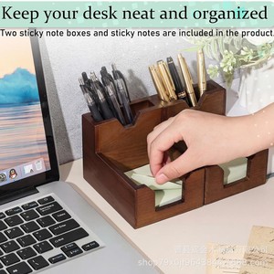 Porte-mémos en bois, organisateur de stylos de bureau avec rangement pour notes autocollantes, pour la maison, le bureau et l'école - Product Image 3