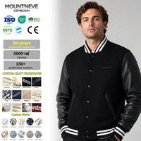 Blouson universitaire en cuir pour homme, col baseball, boutons-pression, poignets en tricot côtelé, poches passepoilées, broderie logo, personnalisable en usine, collection automne