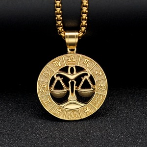 Collana con Ciondolo Zodiacale in Acciaio Inossidabile, 12 Costellazioni Astrologiche, Vendita all'Ingrosso - Product Image 1