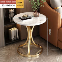 Moderner Luxuriöser Runder Marmor-Couchtisch mit Goldenem Metallrahmen Ecktisch für Apartment und Wohnzimmer