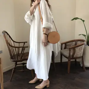 Hot Selling Women Clothing Long Linen Cotton Shirt Dress Casual Dresses for women