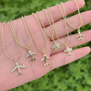 NZ1545 elegante placcato in oro 18k CZ placcato aereo Jet charm ciondolo collana a catena, assistente di volo regalo gioielli pilota - Product Image 4