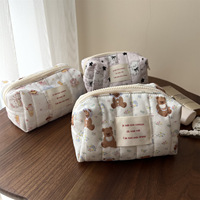 Sac à maquillage et pour téléphone portable avec fermeture éclair, petit sac en forme de bateau, motif animal mignon de dessin animé, rayures verticales matelassées, logo personnalisé