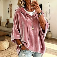 Style Européen et Américain 2026 Nouvelle Collection Automne/Hiver Femme Manches Trois-quarts Couleur Unie Velours Teint Décontracté à Capuche