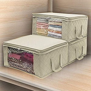 Large Foldable <b>Clothes</b> <b>Storage</b> Basket with Sturdy Non-Woven Zippers Closet Organizers for Duvet Blanket Reinforced Handle - Product Image 5