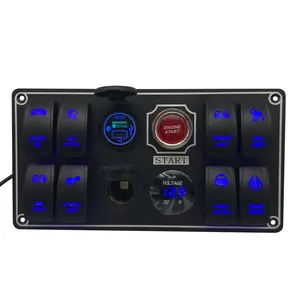 Switches 8 Gang Rocker Switch Panel with Type C/QC 3.0 USB Fast Charger /Voltmeter, Blue Led Pre-Wired with Horn for Boat Car