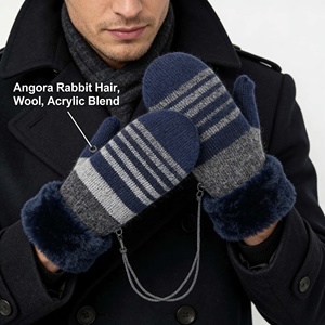 <span class=keywords><strong>Mitaines</strong></span> unisexe en mélange de laine et poils de lapin angora, à porter de deux façons, rayées, doublées Sherpa, avec cordon anti-perte, pour ski, voyage, cyclisme - Product Image 1