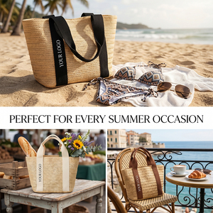 <span class=keywords><strong>Sac</strong></span> fourre-tout en paille tressée personnalisé SHINY avec logo, poignée en sangle robuste, <span class=keywords><strong>sac</strong></span> à <span class=keywords><strong>main</strong></span> de plage avec patch en cuir pour femme, vacances d'été - Product Image 3