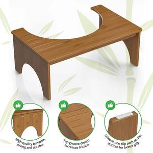 Bamboo Wood Toilet <b>Stool</b> Solid Wood Footrest For <b>Bathroom</b> Adults Children Elderly Durable Folding Design - Product Image 4