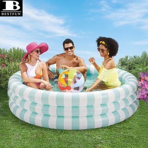 Piscine familiale gonflable en PVC épaissi à 3 anneaux, rayures pastel, grande piscine gonflable pour enfants et adultes, pour l'extérieur - Product Image 4