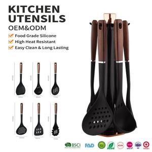 Cookware Gadget Set Wood Grain Handle <b>Silicone</b> Kitchen Utensils Cooking Utensils with Rotating Stand - Product Image 6