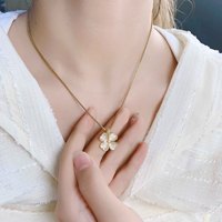 Collier pour femme en acier titane, motif trèfle à quatre feuilles et œil de chat, style estival, simple, polyvalent, accessoire très tendance pour l'été