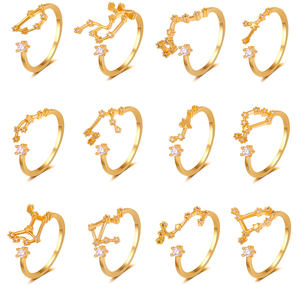 Mode 12 Sternbilder Ring Mode Offener Ring Glücklicher bester Freund Geschenk Gold Farbe Diamant Sternzeichen Ring - Product Image 1