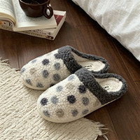 XIXITIAO Chaussons d'intérieur chauds en peluche à bout fermé pour femme, style rétro, color block, à pois, en coton, pour l'hiver, pour étudiante