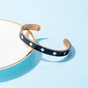 Custom Clover Fashion Jewelry Pulseiras Cuff Personalizadas Banhado A Ouro Pulseira De Manguito De Aço Inoxidável Esmalte Bangle