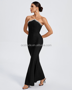 Robe de soirée noire Ocstrade, épaules dénudées, sans bretelles, perles, perles brodées, coupe trompette, bandage, robes de soirée élégantes <span class=keywords><strong>2024</strong></span> - Product Image 6