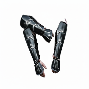 Juego de protectores de brazo Medieval Crusader Knight, brazaletes de hierro de acero de calibre 18 con protectores de pierna pulidos plateados, impresión Digital - Product Image 1