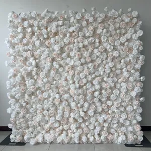 Alta calidad 3D 5d rosa púrpura Pared de flores artificiales enrollable cortina flor pared telón de fondo para decoración de eventos de boda