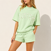 Ensemble décontracté d'été imprimé deux pièces pour femme : sweat-shirt à col montant et manches courtes coupe classique et short