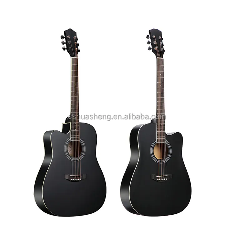 HUASHENG 41 inch Left Handed Cutaway Folk Acoustic guitar OEM ODM Black Acoustic Guitar for left handed