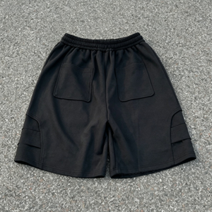 Custom Men's Black Cargo <b>Shorts</b> Drawstring Waist Pockets Front Logo Casual Style Mid Rise Breathable Fabric - Product Image 6