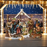 Ensemble de nativité en résine religieuse d'intérieur de 24 pouces Statues Jésus Naissance Figurines de berceau de Noël pour la décoration intérieure