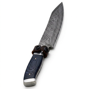 Cuchillo utilitario de acero de Damasco hecho a mano con mango de madera azul, bolster de acero inoxidable y funda de cuero, herramienta de campo - Product Image 1