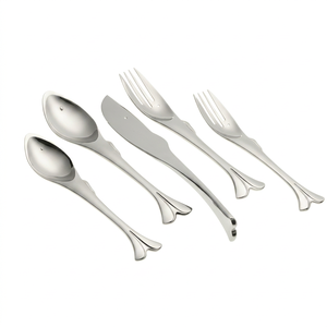 Ensemble de couverts de luxe en acier inoxydable au design poisson, cuillère, fourchette, couteau, couverts minimalistes, résistants à la rouille, manche en métal, pour le voyage - Product Image 1