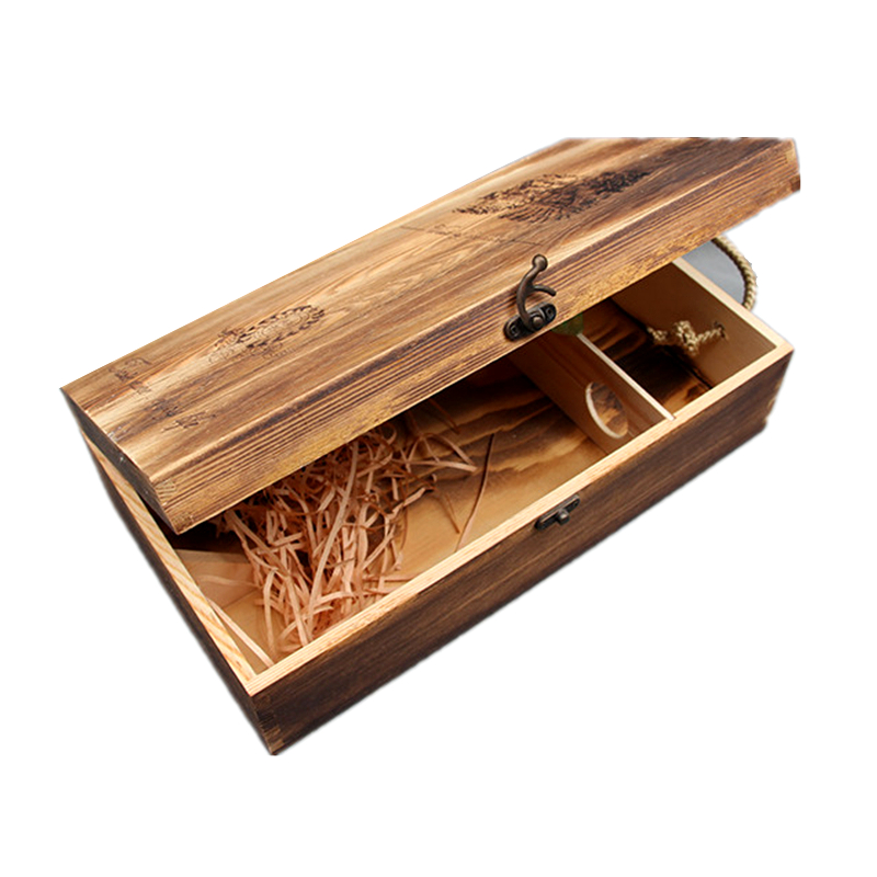 Винтажная деревянная винтажная коробка с двумя Соснами и темными горелками на заказ