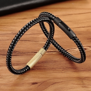 <span class=keywords><strong>Bracelet</strong></span> tressé en métal pour hommes, Punk, en acier inoxydable, breloque en cuir, <span class=keywords><strong>Bracelet</strong></span> noir, bijoux de haute qualité, cadeau - Product Image 4