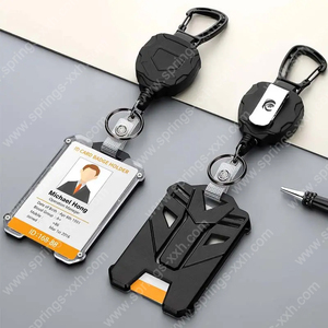 XXH-Factory Custom Logo Black ABS Retractable <strong>Badge</strong> Reel Wire Rope Heavy Tactical Name <strong>Badge</strong> Holder With Keychain And ID Strap - Product Image 4