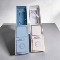 Boîte à savon liquide haut de gamme en carton gris, faite à la main, avec logo imprimé et dorure, ruban personnalisé, emballage cadeau de luxe réutilisable en tiroir, vente en gros