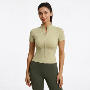 Wholesale Women Full Zip Stand Collar Short Sleeve Yoga Crop <b>Jackets</b> Slim Fit Stretchy Athletic Tops Plus Size Gym <b>Workout</b> Shirt - Product Image 3