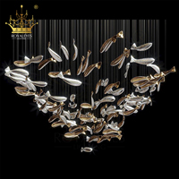 Lustre Sculptural en Verre Plaqué Or et Argent Personnalisé, Suspension Multi-Gouttes pour Villa, Hall d'Hôtel, Escalier
