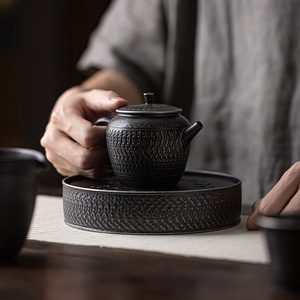 Round Pottery <b>Tea</b> Tray With Water Storage For Kung Fu <b>Tea</b> <b>Set</b> Heat Resistant Household Teapot Holder Afternoon <b>Tea</b> Use - Product Image 3