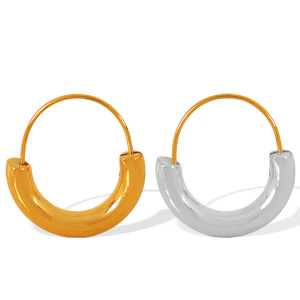 Geometric Round Clip-on Earrings Gold And Silver Two-tone <b>Titanium</b> Steel Plated 18K Gold Fashion Jewelry EH574 - Product Image 5