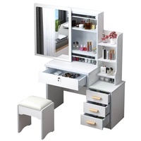 Coiffeuse au design minimaliste moderne avec éclairage LED, petite table de maquillage pour chambre à coucher, miroir coulissant et tiroirs de rangement, transfrontalier