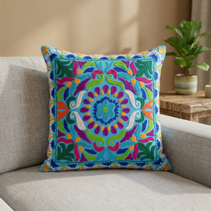 ปลอกหมอนอิงผ้าคอตตอนปักลายดอกไม้ทำด้วยมือหลากสีเทอร์ควอยซ์ทรงสี่เหลี่ยมจัตุรัสหรูหราปลอกหมอนอิง - Product Image 3