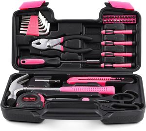 Ensemble d'outils à main pour la maison, 40 pièces, rose, en acier au carbone, avec boîte de rangement en plastique, support OEM personnalisé - Product Image 6
