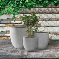 Finition Béton Jardinières Modernes Pots de Plantes Décoratifs Ronds Naturels, Extérieur Intérieur Classique Pot de Fleur Ciment Toutes Saisons