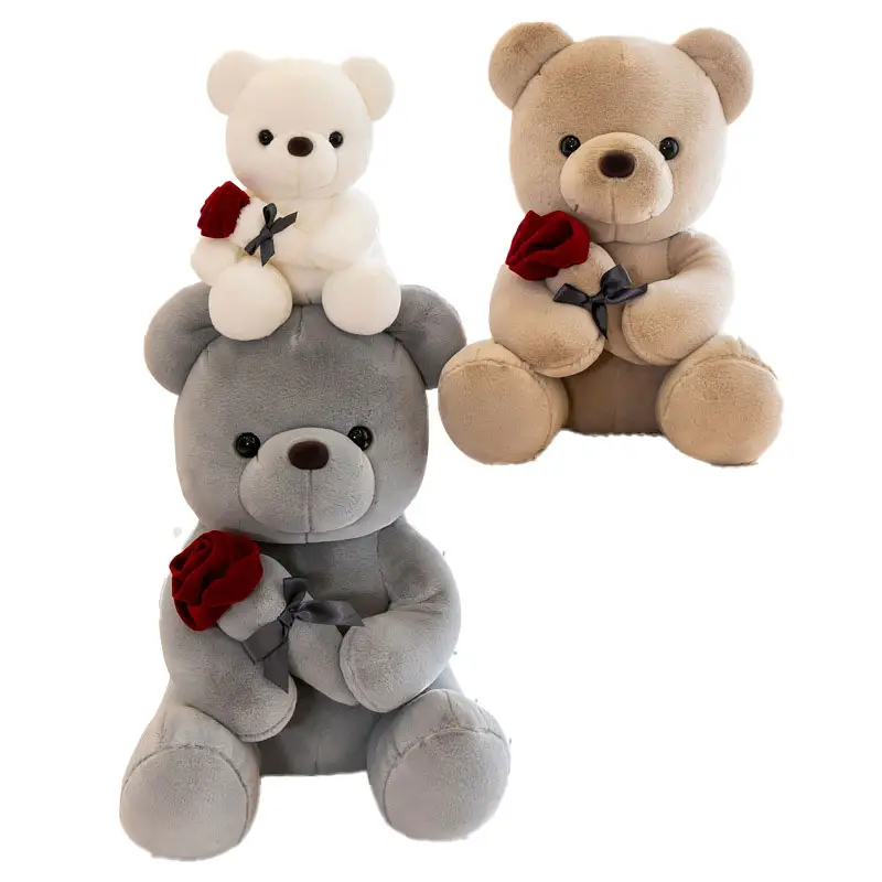 Buona vendita di design moderno orsacchiotto bambola orso con rosa peluche orso regalo di san valentino peluche